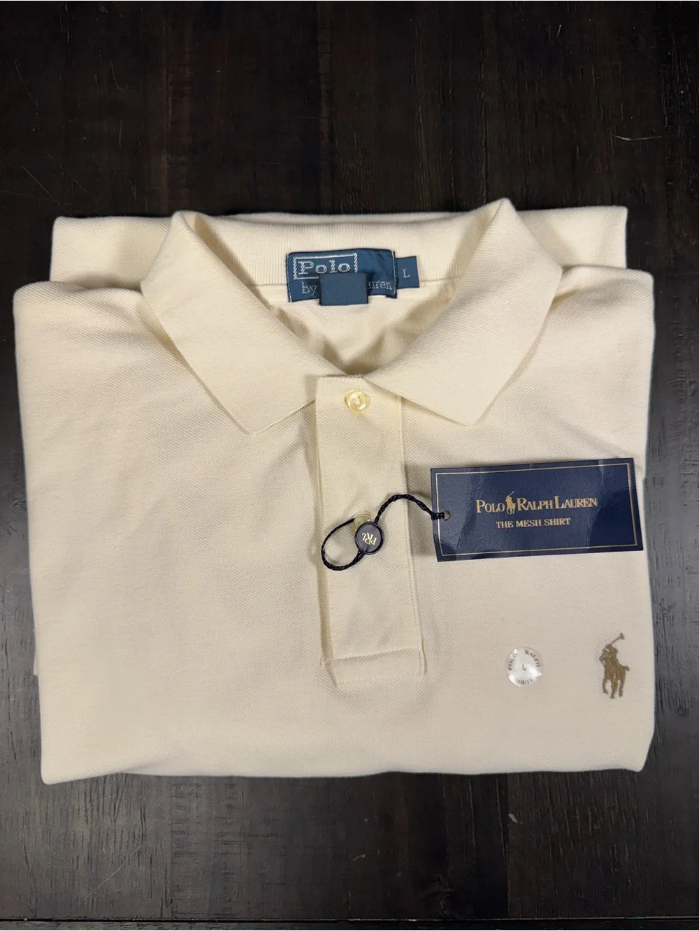 Polo by Ralph Lauren Men's Chic Cream Mesh Polo Shirt Large